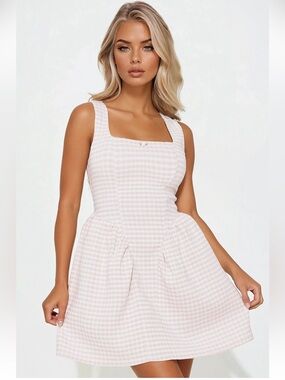 Fashion nova iris Pink Gingham Square-Neck Midi Dress
